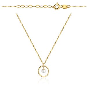 Złoty naszyjnik ring z perłą 45cm 585