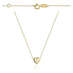 Złoty naszyjnik serduszko z centralną cyrkonią 39+3cm 585