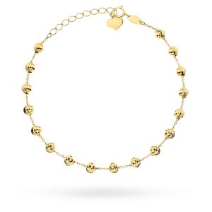 Złota bransoletka z diamentowanymi kulkami 17+3cm 585