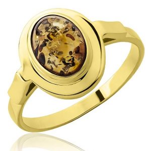 Złoty pierścionek z bursztynem 8x6mm 585