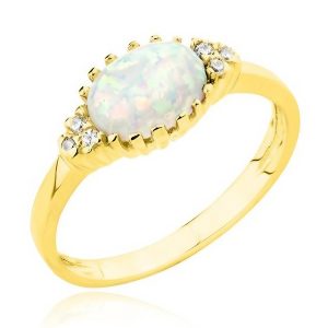Złoty pierścionek z opalem i cyrkoniami 585