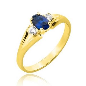 Złoty pierścionek z szafirem i cyrkoniami 585