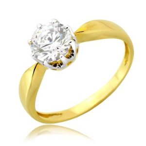 Złoty pierścionek rodowany z cyrkoniami 585