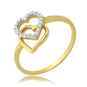 Złoty pierścionek rodowany serce z cyrkoniami 585
