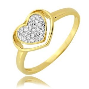 Złoty pierścionek rodowany serce z cyrkoniami 585