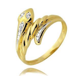 Złoty pierścionek wąż rodowany z cyrkoniami 585