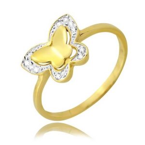 Złoty pierścionek rodowany motyl z cyrkoniami 585