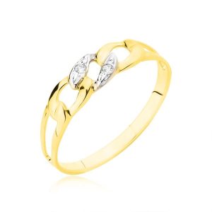 Złoty pierścionek rodowany pancerka z cyrkoniami 585