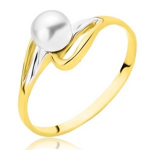 Złoty pierścionek rodowany z perłą 585