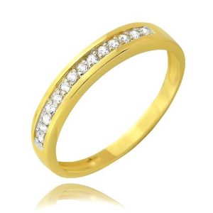 Złoty pierścionek rodowany z cyrkoniami 585