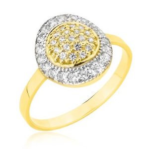 Złoty pierścionek rodowany z cyrkoniami 585