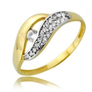 Złoty pierścionek rodowany z cyrkoniami 585