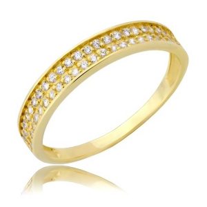 Złoty pierścionek dwa rzędy cyrkonii 585