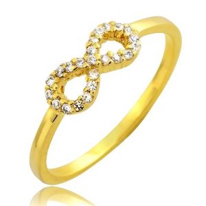 Złoty pierścionek nieskończoność z cyrkoniami 585