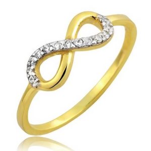 Złoty pierścionek nieskończoność z cyrkoniami 585