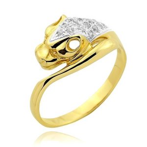 Złoty pierścionek pantera rodowany z cyrkoniami 585
