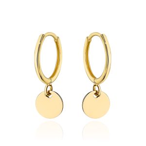 Złote kolczyki kółeczko z wiszącym kołem 585