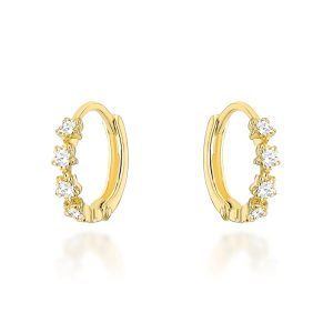 Złote kolczyki kwiatki z białymi cyrkoniami na kreolu 585