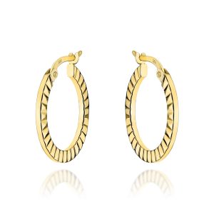 Złote kolczyki kółka zdobione po bokach 585