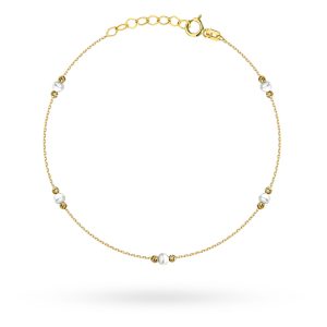 Złota bransoletka z perłami i kulkami 17-19cm 585