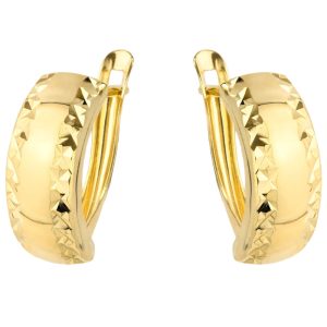 Złote kolczyki diamentowane na obu brzegach 585