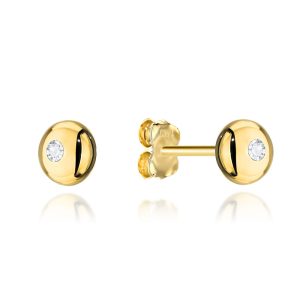 Złote kolczyki kółka z centralną cyrkonią 585