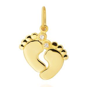 Złota zawieszka stópki z cyrkoniami 585