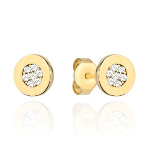 Złote kolczyki kółeczka z cyrkoniami na sztyfcie 585