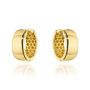 Złote kolczyki gładkie kółka z szeroką szyną 585