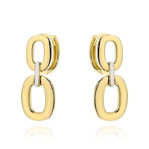 Złote kolczyki owale zdobione białym złotem na kreolu 585