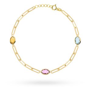 Złota bransoletka topaz ametyst cytryn 17+2cm 585