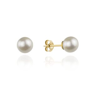Złote kolczyki na sztyfcie z perełką 7 mm 585