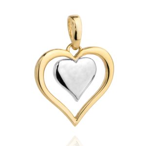 Złota zawieszka serce z serduszkiem z białym złotem 585