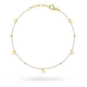 Złota bransoletka kółka i diamentowane kulki 17+2cm 585