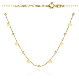 Złoty naszyjnik diamentowane kulki i kółka 47+3cm 585