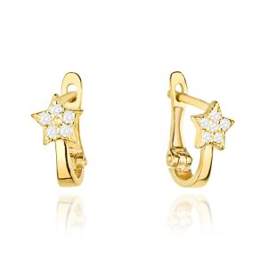 Złote kolczyki gwiazdki z cyrkoniami na angielskim 585