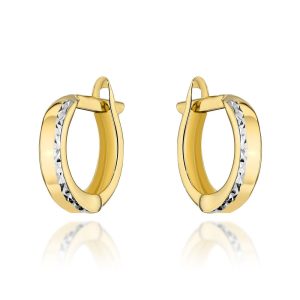 Złote kolczyki kółeczka z diamentowanym paskiem 585