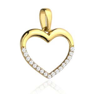 Złota zawieszka serce z cyrkoniami 585