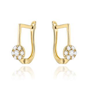 Kolczyki złote kółeczka wysadzane cyrkoniami na angielskim zapięciu 585