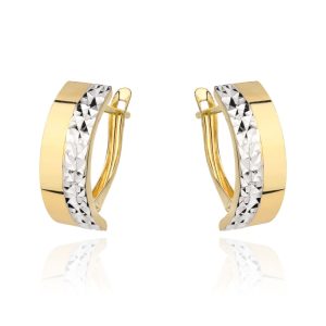 Złote kolczyki z białym złotem i diamentowaniem 585