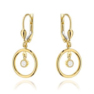 Złote kolczyki kółeczka z cyrkonią na angielskim 585