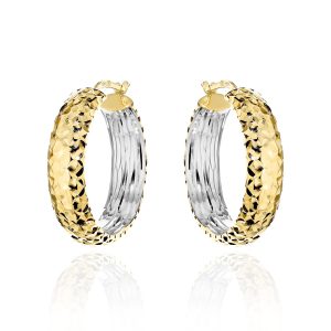 Złote kolczyki koła diamentowane z szeroką szyną z białym złotem 585