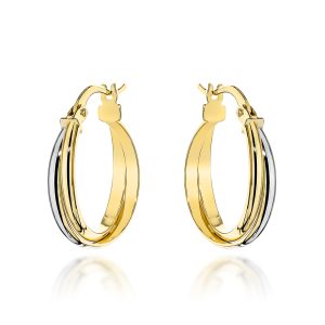 Złote kolczyki kółka dwa kolory złota na angielskim 585