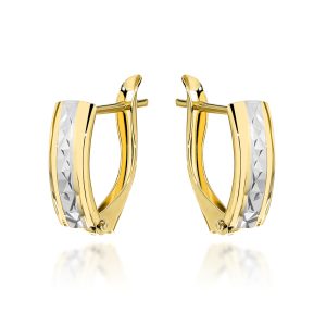 Złote kolczyki z diamentowaniem na środku na angielskim zapięciu 585