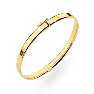 Złota bransoletka sztywna gładka szeroka 585