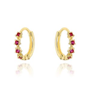 Złote kolczyki kwiatki z cyrkoniami fuksja na kreolu 585