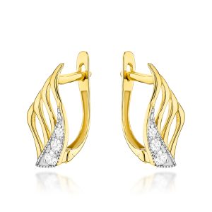 Złote kolczyki skrzydła z cyrkoniami 585