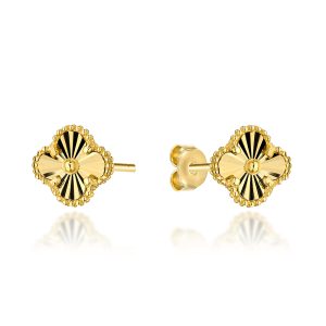 Złote kolczyki z diamentowaną koniczynką 10mm 585