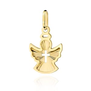 Złota zawieszka anioł z krzyżykiem 585