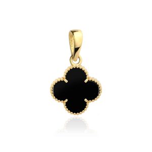 Złota zawieszka z czarną koniczynką 9mm 585